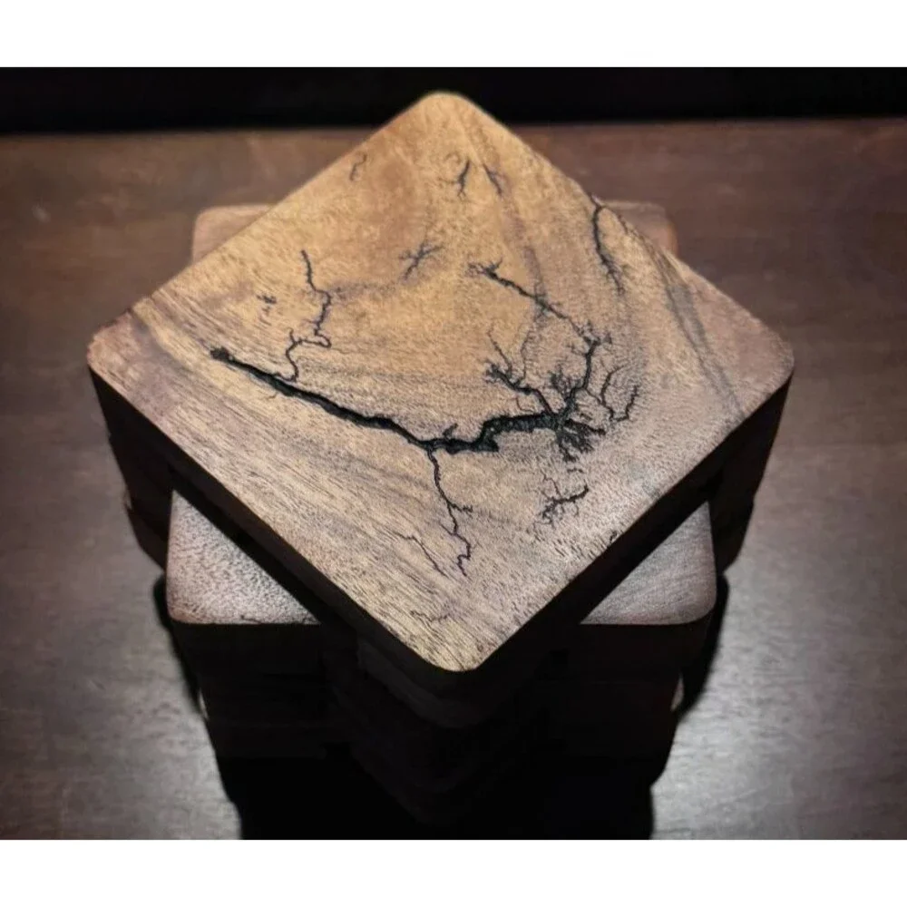 Handmade Lichtenberg Fractal Wood Burn Coasters Set of 6 – Frozen Lightning
